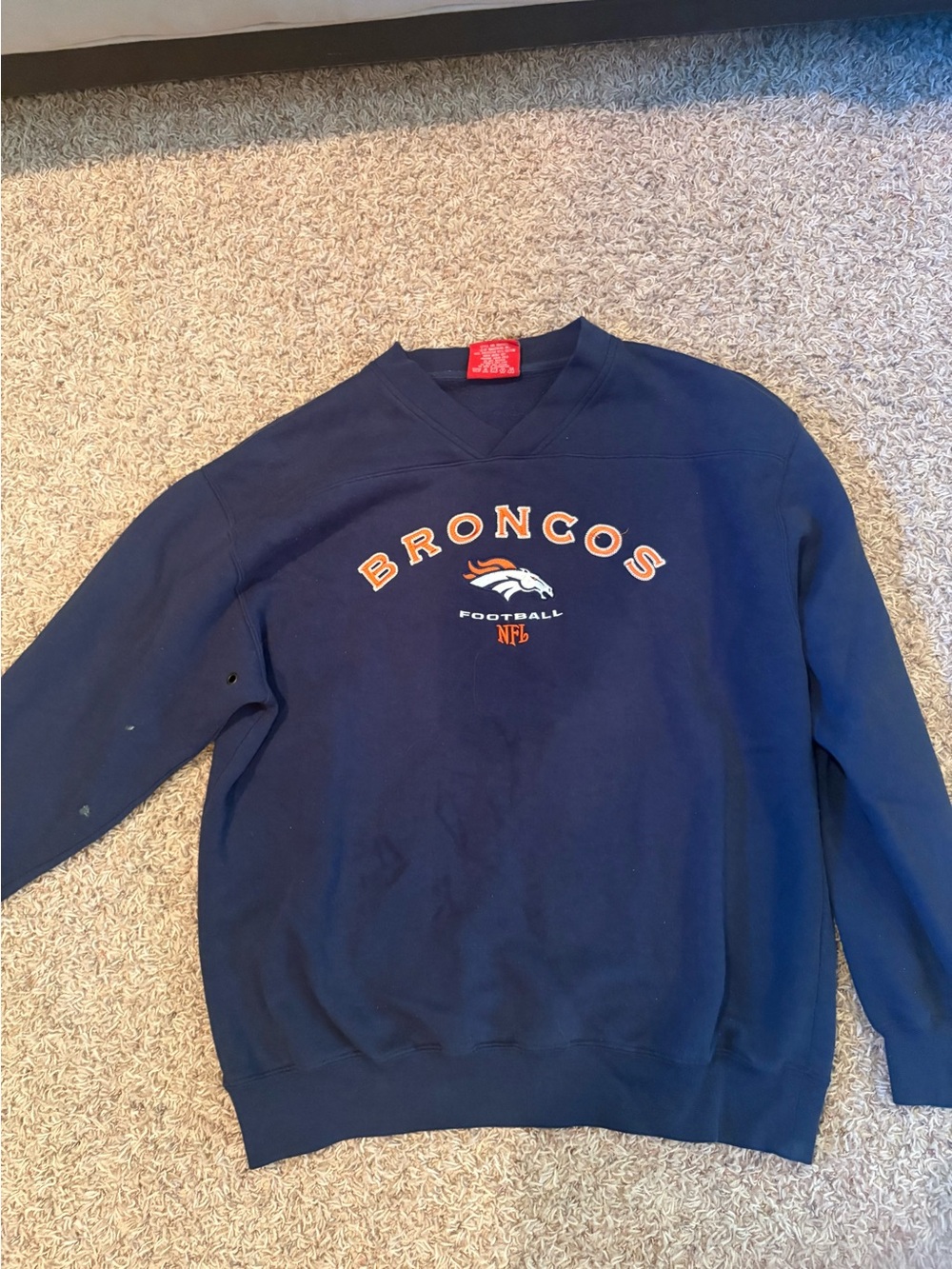NFL Denver Broncos Navy V-Neck Pullover with Orange Logo